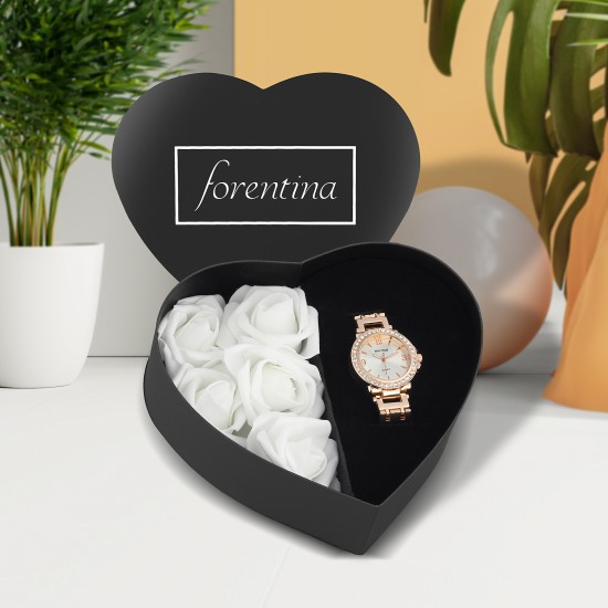 Forentina Rose Metal Bayan Kol Saati - Kalpli Güllü Kutuda PS2732 Forentina Rose Metal Bayan Kol Saati - Kalpli Güllü Kutuda PS2732